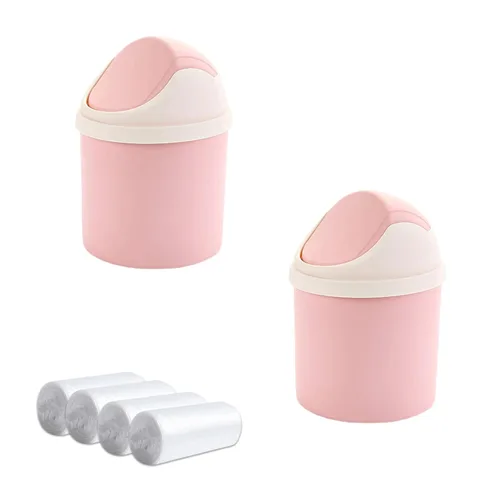 Miniatura 8 de 2 botes de basura de escritorio con tapa abatible y 120 bolsas de basura, mini bote de basura para escritorio, pequeño cubo de basura para encimera
