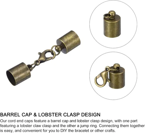Miniatura 3 de uxcell Juego de 10 tapas de cuero de 0.315 in con cierres de pinza de langosta, terminadores de barril para hacer pulseras de cuero, tono bronce