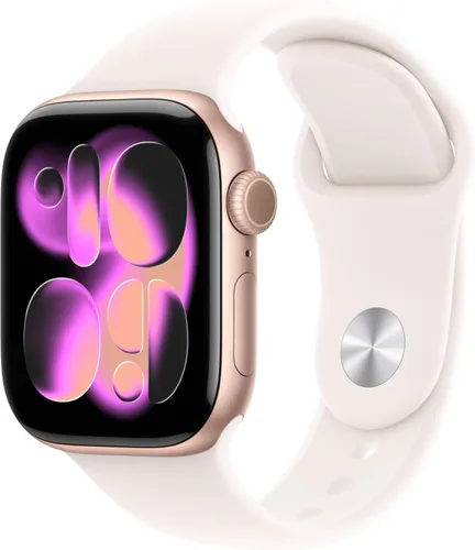 Miniatura 38 de Apple Reloj inteligente de la serie 11 [GPS de 1.654 in] con caja de aluminio plateado con correa deportiva de niebla morada - S/M. Puntuación