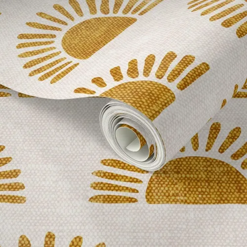 Miniatura 2 de Papel tapiz autoadhesivo para despegar y pegar, estampado de bloques bohemios, sol sol en naranja dorado, papel tapiz extraíble personalizado por