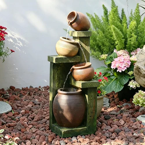Miniatura 8 de Bumilgar - Fuente de agua de 2 niveles con luces LED, fuente de cascada de 27.95" de altura, independiente para jardín al aire libre