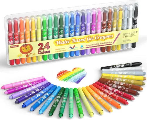 Shuttle Art 24 colores de crayones de gel para niños pequeños, juego de crayones no tóxicos para niños y niñas, efecto crayón-pastel-acuarela, ideal