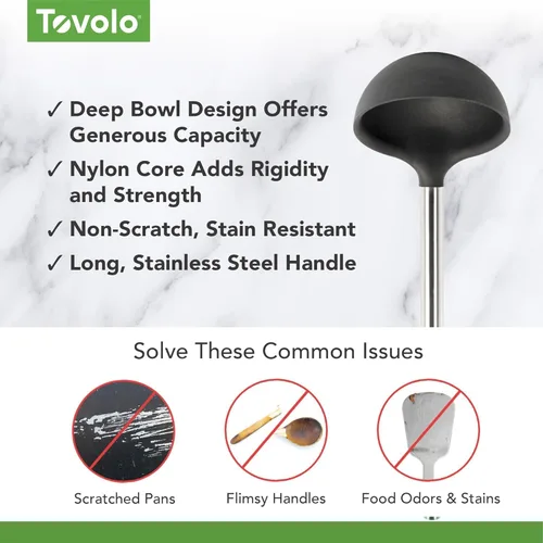 Miniatura 4 de Tovolo Cucharón de silicona con mango de acero inoxidable para cocinar conservas, servir sopa, ponche de sopa, salsa de guiso, cuchara grande