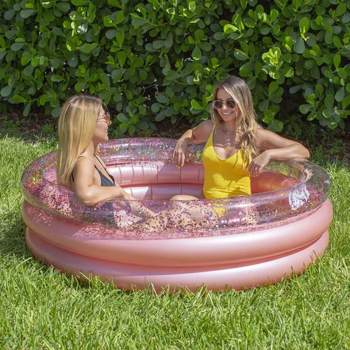 Miniatura 6 de PoolCandy Piscina inflable de sol con purpurina de oro rosa – Piscina redonda de 5 pies para adultos de 2 a 3 adultos, glam patio trasero Piscina