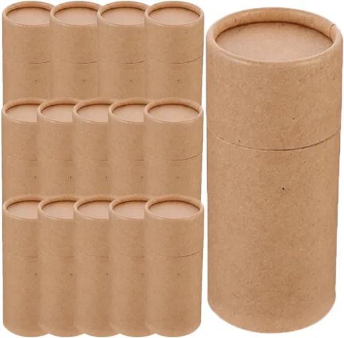 Miniatura 9 de 15 cajas de regalo redondas de papel kraft de 4.21 x 1.69 pulgadas, tubos de embalaje con tapas para envolver botellas de aceite esencial, tarros