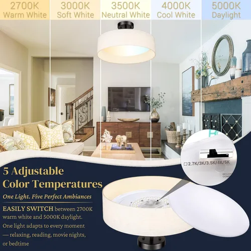Miniatura 13 de Hamilyeah Lámpara de techo semiempotrada con pantalla de tela blanca, lámparas LED de 12 pulgadas para montaje en techo, lámpara de techo LED