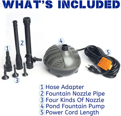 Miniatura 5 de WaterRebirth HSP1600N Bomba sumergible versátil con chorros de fuente - para acuarios, estanques, fuentes, peceras para tortugas - 396GPH