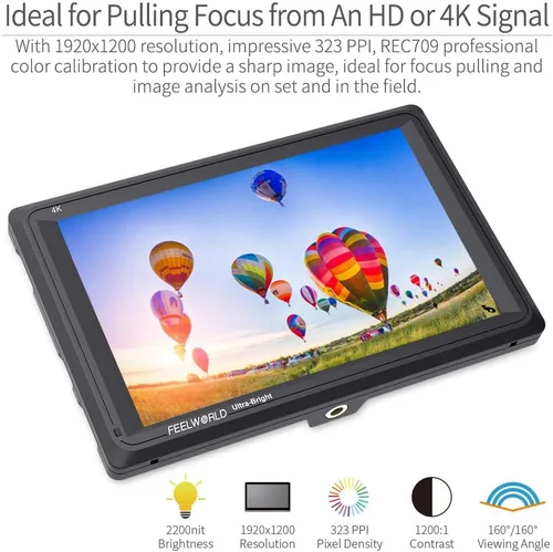 Miniatura 5 de FEELWORLD FW279 7 pulgadas ultra brillante 2200nit luz diurna visible Full HD 1920x1200 IPS panel DSLR en cámara monitor de campo 4K HDMI
