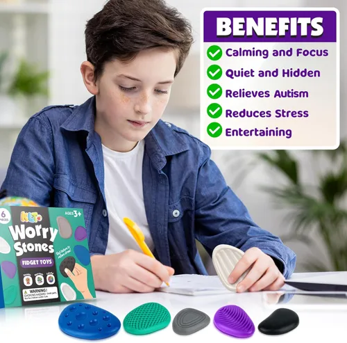 Miniatura 4 de Juguetes Fidget para Adultos de Piedra Sensorial: Paquete de 6 Piedras de Preocupación Texturizadas para Niños Autistas para Calmarse - Juguetes
