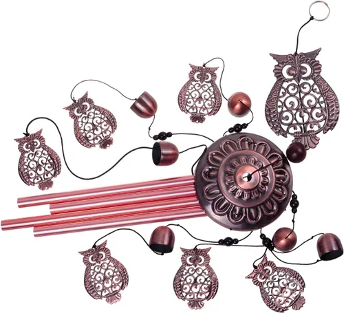 Miniatura 4 de Campanillas de viento de búho para decoración de interiores y exteriores, con 4 tubos de aluminio, 6 campanas, 7 búhos, 37 pulgadas, impermeables
