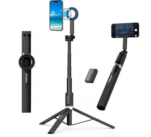 Trípode magnético para selfie, soporte magnético extensible de aluminio de 67 pulgadas para Magsafe, giratorio de 360° y inclinación de 330°,