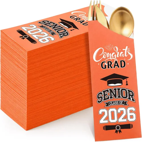 Miniatura 13 de Ireer 100 bolsas de papel para cubiertos de papel, fundas para utensilios de cocina para fiesta de graduación, decoración de mesa de centro de mesa