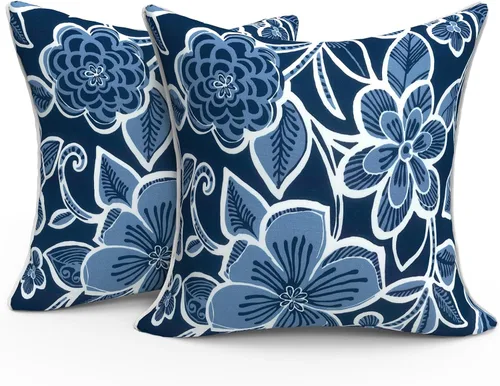 Miniatura 343 de Juego de 2 almohadas para exteriores de 16 x 16 pulgadas, repelentes al agua con interiores, para muebles de patio, hogar, jardín, geometría bohemia