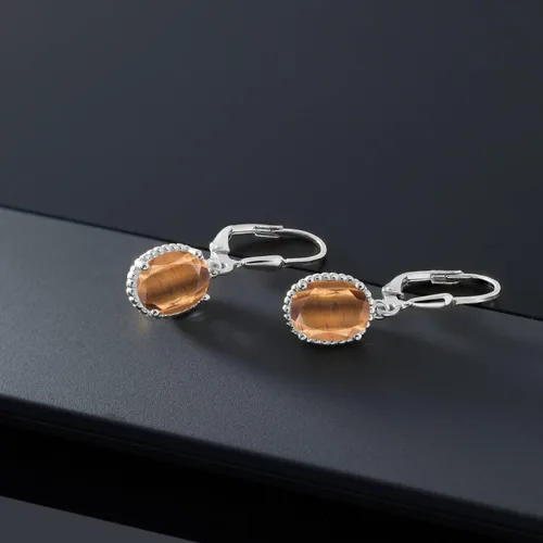 Miniatura 151 de Gem Stone King Aretes colgantes de gota para mujer, plata de ley 925, piedra natal ovalada de 0.354 x 0.276 in, joyería fina, regalos para ella