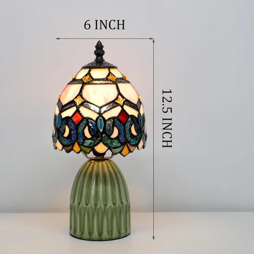 Miniatura 3 de Tiffany Lamp Stained Glass Mushroom Table Lamps 6X6X12.5 Inch Pink Jewelry Baroque Style Small Night Light Ceramic Base Mini Accent Desk Light