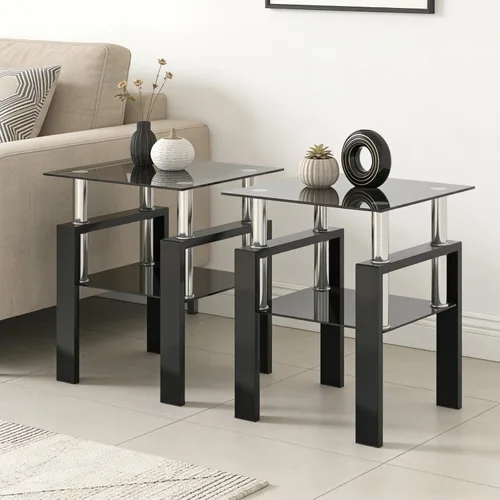 Miniatura 14 de Mesa auxiliar pequeña de cristal, mesa auxiliar blanca de 2 niveles con patas de metal, mesa auxiliar cuadrada, elegante y resistente para espacios