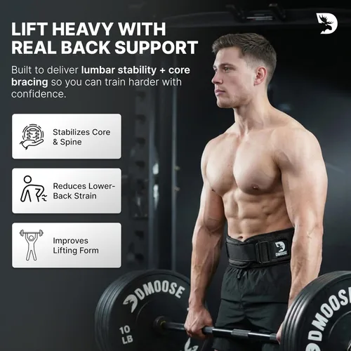 Miniatura 3 de Cinturón DMoose Fitness para levantamiento de pesas para sentadillas, peso muerto y entrenamiento intenso - Cinturón de 15cm ajustable con bloqueo