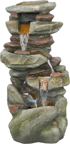 Miniatura 9 de Alpine Corporation fuente de piso de roca de 4 niveles para exterior de 31" de altura, cascada con luces LED blancas frías, gris