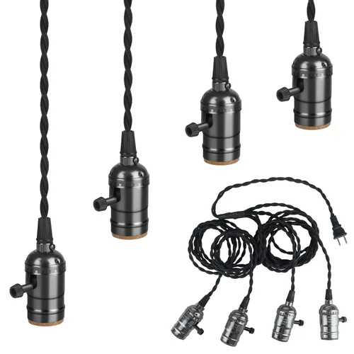 Miniatura 11 de Kit de lámpara colgante enchufable vintage con 1 a 4 enchufes colgantes E26/E27, lámpara colgante industrial con interruptores giratorios Bronce