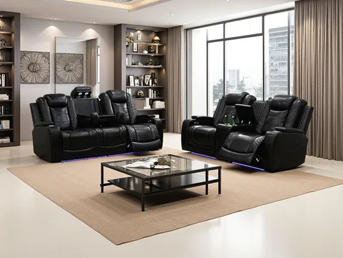 Miniatura 42 de Juego de sofá reclinable eléctrico, seccional de cuero transpirable beige, juego de muebles de sala de estar, 2 piezas, sofá reclinable eléctrico