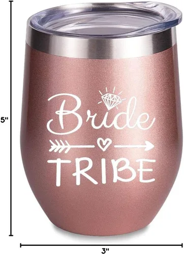 Miniatura 5 de Bride to Be - Copas de vino de acero inoxidable de 12 onzas de Bride Tribe Regalos de boda de compromiso, tazas de damas de honor, suministros