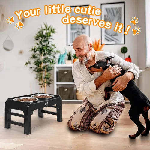 Miniatura 7 de COMESOON - Tazones elevados para perros, soporte elevado de 4 alturas ajustables con 2 tazones gruesos de acero inoxidable de 50 onzas, Negro