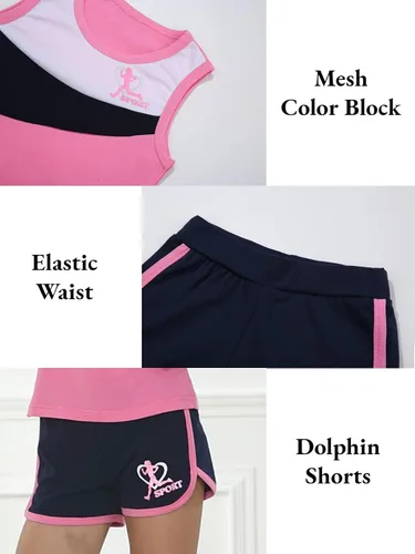 Miniatura 4 de nomachalt Girls Summer Shorts Sets Kids 2 Piece Outfits Clothes Tennis Running Tank Top Shirts Dolphin Shorts