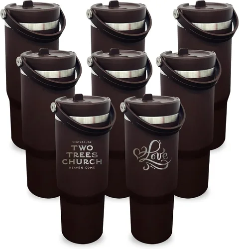 Miniatura 56 de Vaso de 30 onzas con asa superior, vaso aislado al vacío de doble pared con popote abatible, taza de café de viaje de 30 onzas con recubrimiento