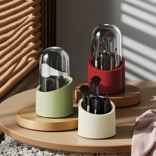 Miniatura 3 de Fantasee Organizador de brochas de maquillaje giratorio de 360°, almacenamiento de 7 compartimentos con cubierta transparente a prueba de polvo