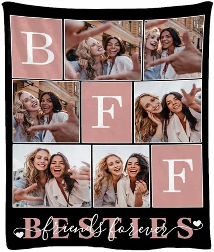 Miniatura 30 de Manta de franela suave personalizada para BFF con 6 fotos, tamaño de manta de 30 x 40 pulgadas