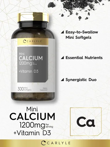 Miniatura 3 de Carlyle Calcio 1200 mg con vitamina D3 300 cápsulas blandas Suplemento sin OMG y sin gluten
