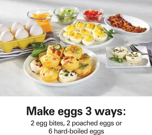Miniatura 2 de Hamilton Beach Fabricante de Huevos al Estilo Sous Vide Eléctrico, Olla de Huevos Duros y Escalfador con Bandeja Antiadherente Extraíble, Prepara 2