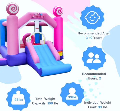 Miniatura 8 de OLAKIDS Inflatable Bounce House, Kids Pink Jumping Castle with Slide, Ball Pit, Climbing Wall, Basketball Rim, Indoor Outdoor Inflatable Obstacle