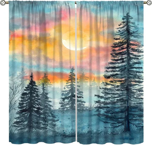Miniatura 9 de Cortinas de bosque, árboles altos rectos, encantadores paisajes con temática de la naturaleza, cortinas opacas decorativas, para dormitorio, sala