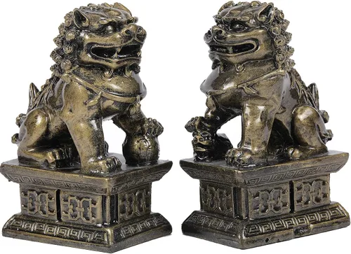 Miniatura 7 de Foo Dogs - Estatuas de león guardián, par de figuras de perros Fengshui Fu, inauguración de la casa, felicitaciones para evitar la energía malvada