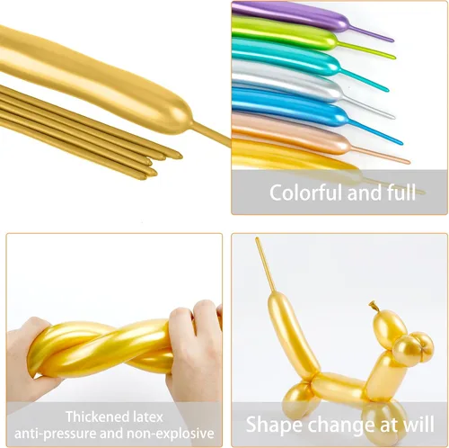 Miniatura 4 de Globos dorados de 260, 50 globos largos para atar arco de globos, globos mágicos de látex largos y delgados para torcer a granel para cumpleaños