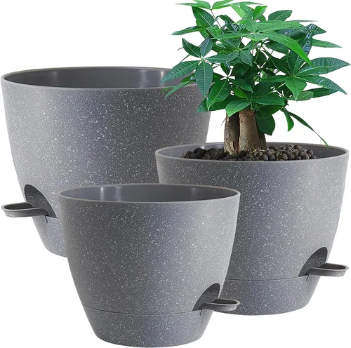Miniatura 13 de UOUZ Macetas grandes de riego automático, macetas de plástico 12/10/9 con agujeros de alto drenaje y depósito profundo para plantas y flores de Negro