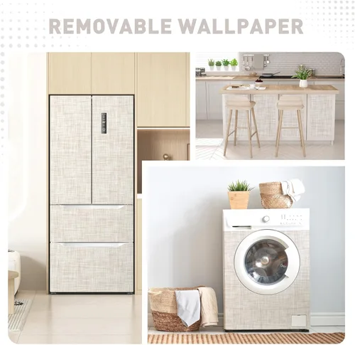 Miniatura 3 de Papel tapiz beige con textura de papel de contacto de 17.3 x 120 pulgadas, papel tapiz vintage extraíble impermeable para paredes de habitaciones