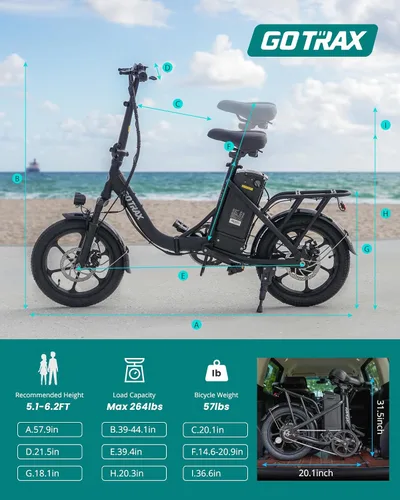 Miniatura 6 de Gotrax Bicicleta Eléctrica Plegable de 16", Alcance Máximo de 28 Millas (Asistencia de Pedal) y Velocidad de 15.5 Mph Impulsada por Pico de 500W