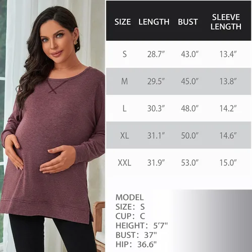 Miniatura 6 de Bhome Camisa de maternidad de manga larga con cuello redondo y abertura lateral para mujer, casual