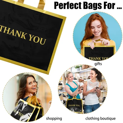 Miniatura 4 de Sweetude 200 bolsas de plástico negras de agradecimiento con asa de 12 x 15 pulgadas, bolsas de mercancía para tiendas de regalos de pequeñas