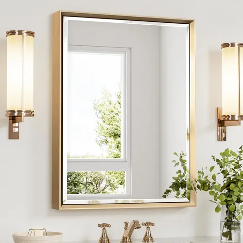 Miniatura 47 de Espejo de baño negro, espejo de baño biselado de 16 x 24 pulgadas para pared, espejo con marco negro antioxidante para decoración de baño, sala