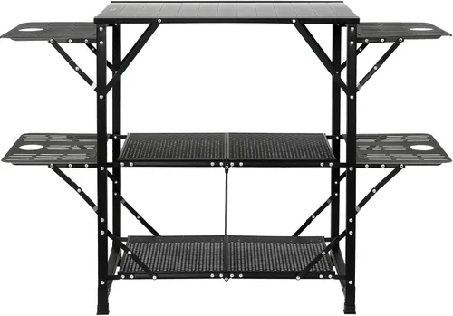 Miniatura 9 de Mesa de cocina de camping VEVOR, estación de cocina plegable de aluminio portátil para exteriores con 4 lados de hierro, 2 estantes y bolsa