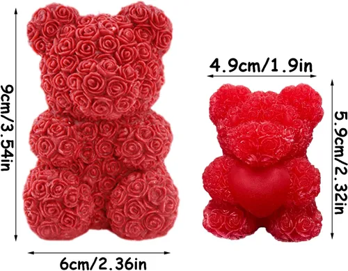 Miniatura 2 de Paquete de 2 moldes de velas de oso de rosas en 3D, moldes de silicona del Día de San Valentín, DIY pinta tu propio oso de corazón o vela de oso