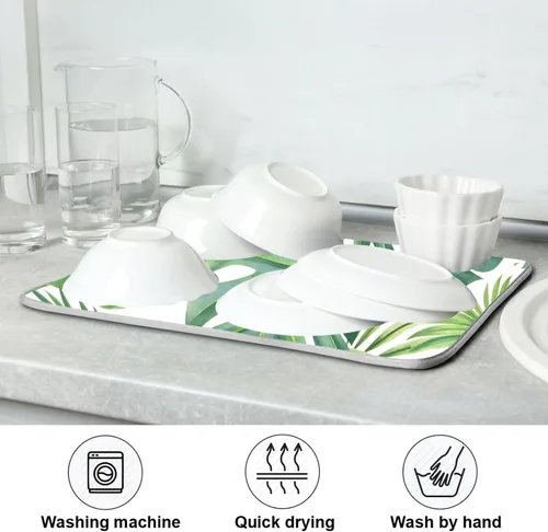 Miniatura 7 de Tapete de secado de platos de flores de porcelana azul y blanca para encimera de cocina, almohadilla de secado de microfibra absorbente