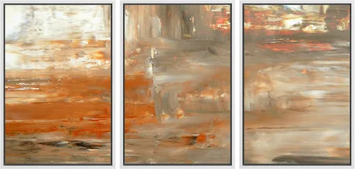 Miniatura 122 de wall26 Lienzo enmarcado para pared, juego de arte con trazos de pintura roja y naranja vibrante, paisaje, formas abstractas, ilustraciones, arte