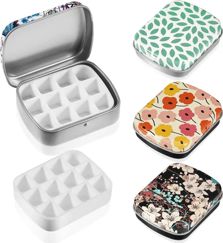 Fulmoon 4 piezas de paleta de acuarela vacía de viaje, pequeña caja de lata de metal, paleta de pintura de 12 pozos con tapa, estuche de