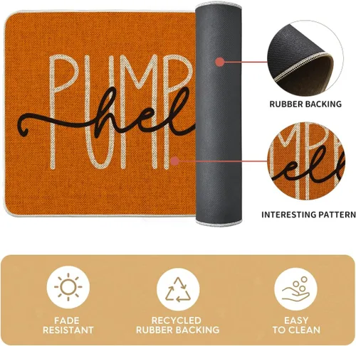 Miniatura 6 de Artoid Mode Juego de 3 tapetes de cocina naranja con texto en inglés "Hello Pumpkin", decoración otoñal para el hogar, alfombras de cocina de bajo