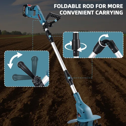 Miniatura 4 de Cultivador de suelo sin cable de 21 V, cultivador de jardín de 8 pulgadas de ancho con batería de 4.0 Ah, cultivador con dientes de acero y pantalla