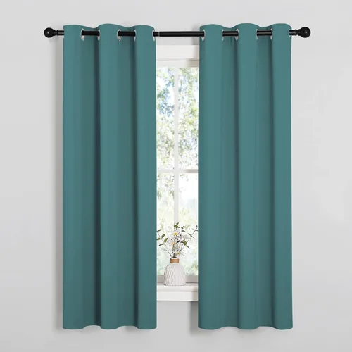 NICETOWN Paneles de Cortinas de Cocina Cortinas Opacas, Cortinas Opacas con Aislamiento Térmico con Ojales Sólidos/Cortinas (Verde Azulado Marino,